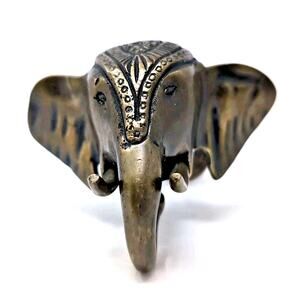 Cast Brass Elephant Head Wall Mount Coat Purse‎ Hook Hanger India Boho